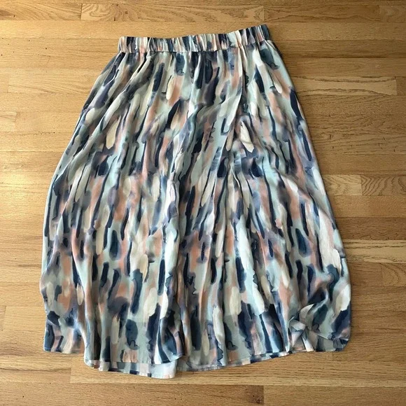 Poetry Silk Maxi Skirt Anthropologie Watercolor Summer Wedding Quiet Luxury - Picture 2 of 8